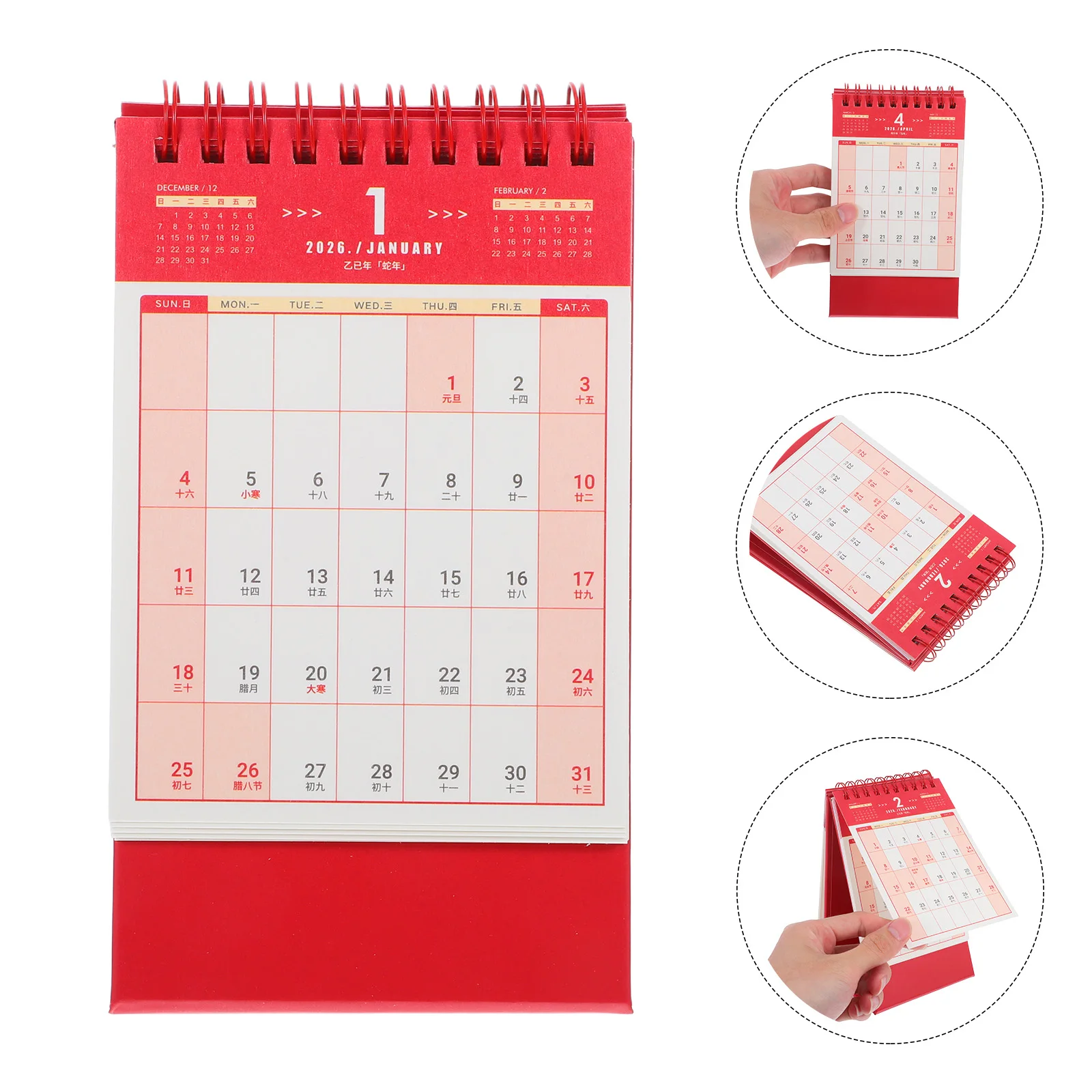 

Office Desk 2026 Calendar Daily Desktop Planner Double Line Small Cute Little Red for Home Mini Accessories Student
