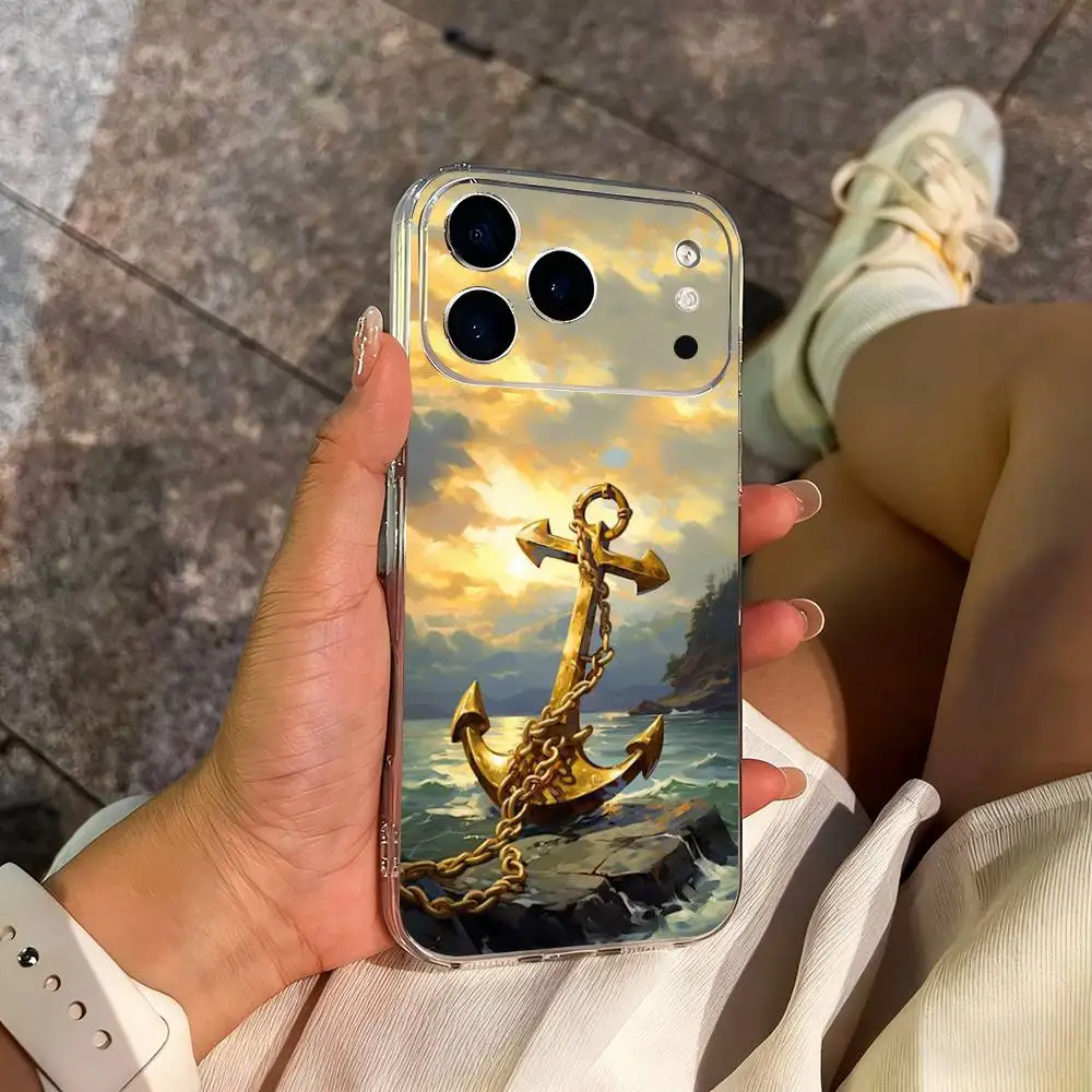Coque de téléphone Sailing Art Ocean Anchor pour iPhone 14,13,12,11,17,16,15,Pro,Max,Plus,X,XS,XR,SE,Mini couverture souple transparente