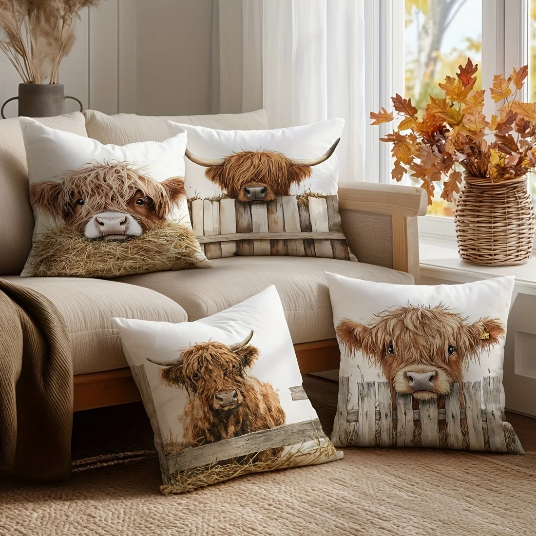 4 Piece Throw Pillow Covers Sheep Lamb Farmhouse Decor Rustic Couch Cushions Indoor Living Room Sofa Animals Gift