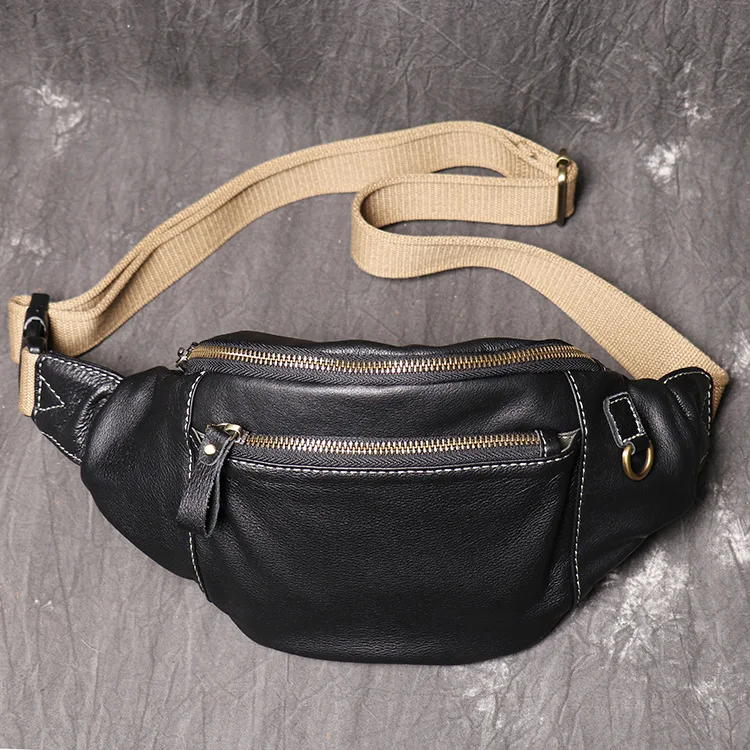 LuxuryNew Soft Black Leather Men's Chest Bag Multifunction Waist Pack Shoulder Crossbody Bags Fashion Casual