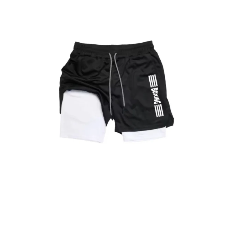 Men's Summer Boxer Shorts 2025 New Printed Fitness Sports Two-in-One Breathable Quick-Drying Training Underwear for Active Livin
