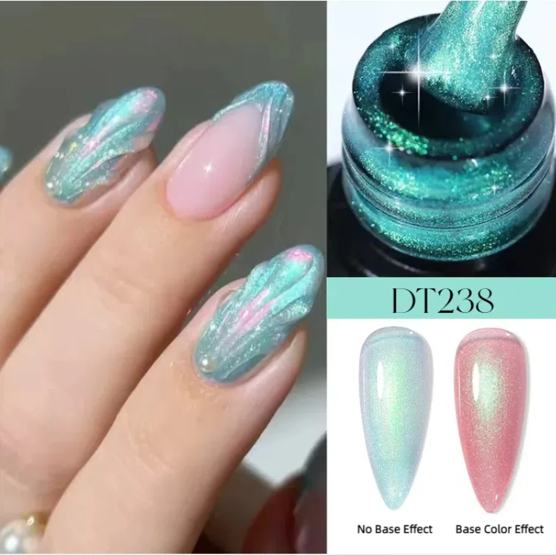 MEET ACROSS 7ml Auroras Glitter Top Coat Gel Nail Polish Spring Summer Nails Long Lasting Manicure Nail Art Function Gel Varnish