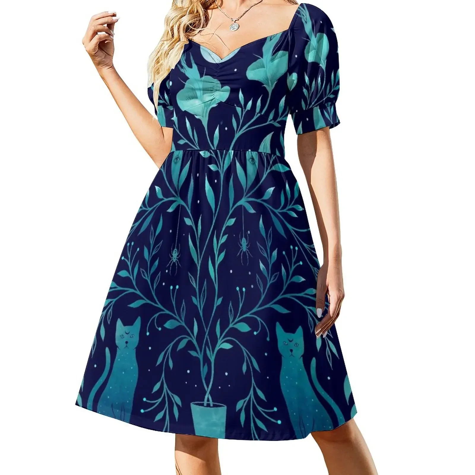 

Mystical Potted Plant Short-Sleeved Dress elegant chic women dresses promotion summer dress for women 2025