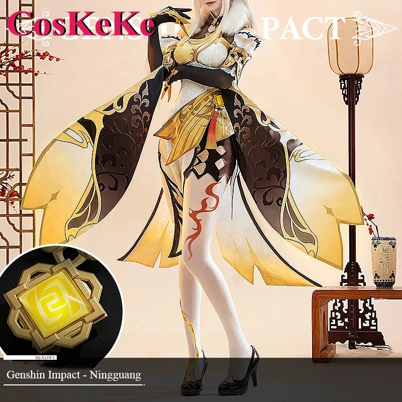 CosKeKe Ningguang Cosplay Costume Game Genshin Impact Elegant Cheongsam Dress Uniform Halloween Anime Party Role Play Clothing