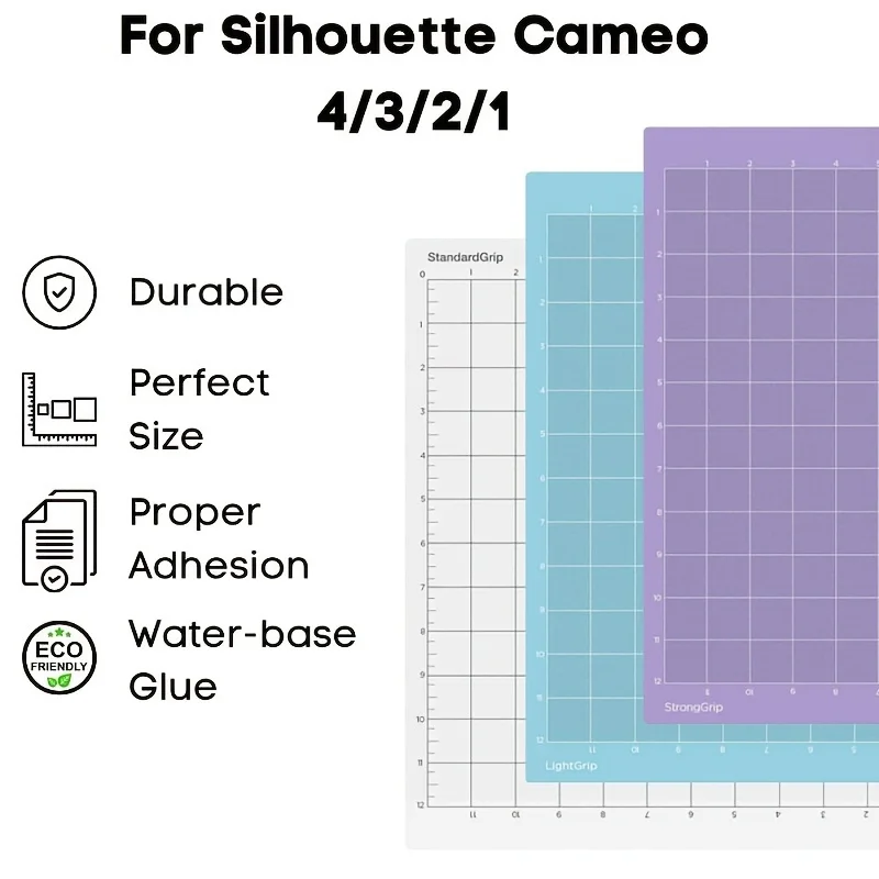 Adhesive Sticky Cutting Mat for Silhouette Cameo 4/3/2/1,12x12inch Vinyl Cutting Mat for(Light Grip, Standard Grip. Strong Grip)