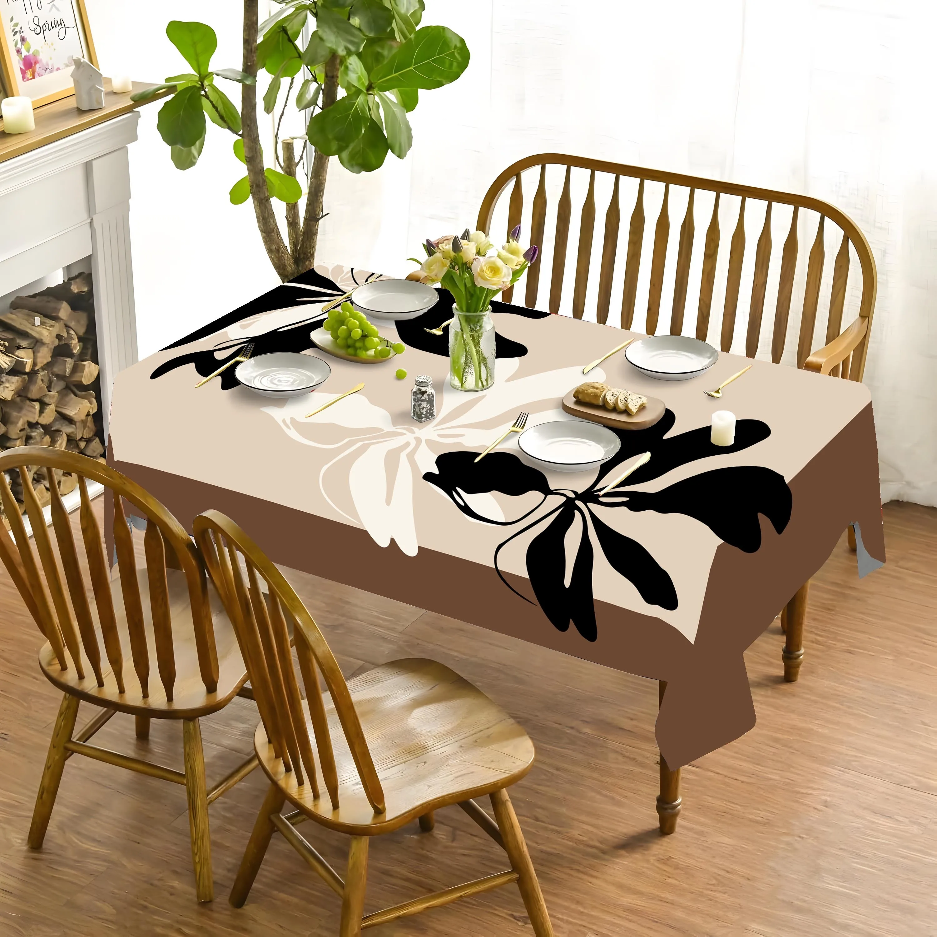 One modern art tablecloth, featuring an abstract ink splatter pattern design, is suitable for use in galleries. zyc