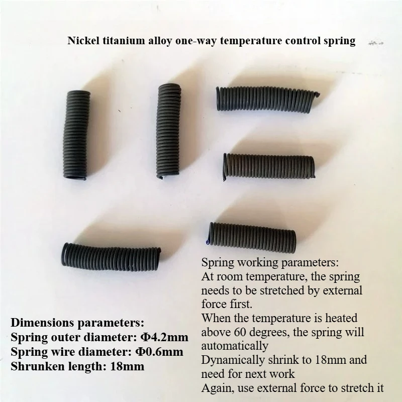

1 шт. Односторонняя пружина из нитинола с памятью формы, термоактивируемая, сжимающаяся пружинная проволока 0.6xOD4.2xLength 18мм