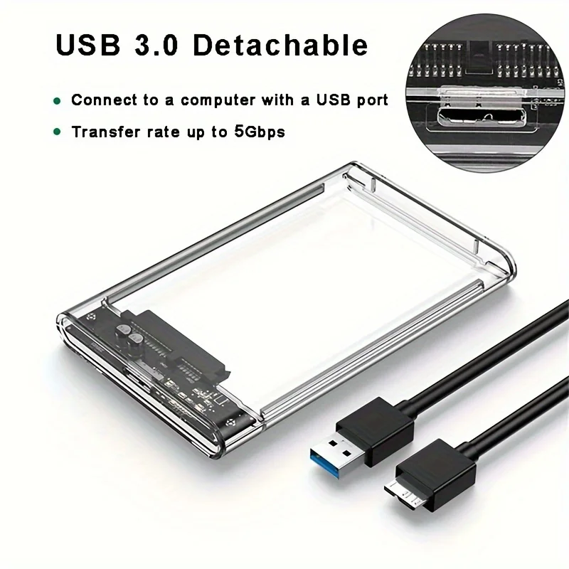 

Transparent Portable Hard Drive Case 2.5-inch USB 3.0 External Read Desktop Laptop Sata Mechanical SSD Solid State
