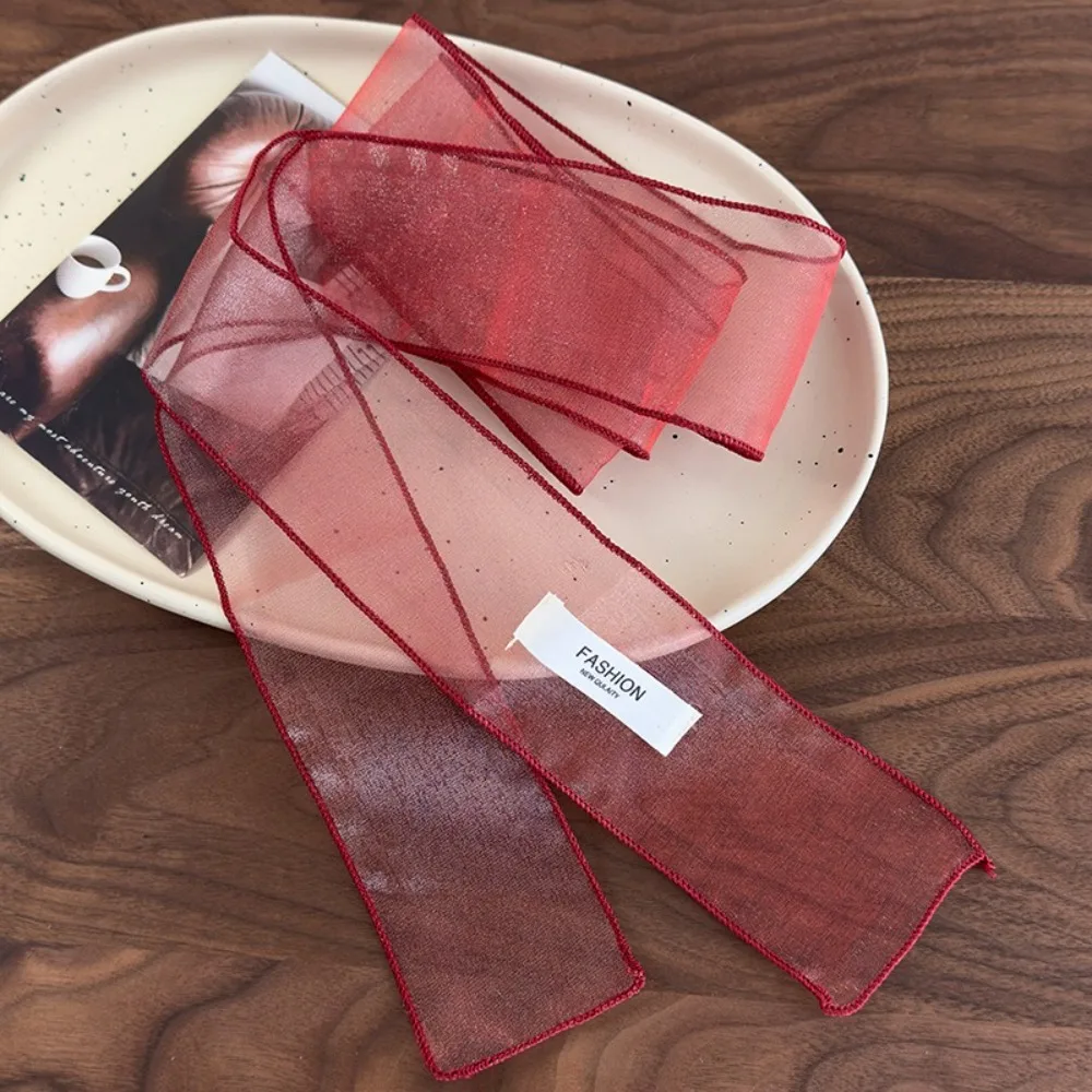 

Декоративный однотонный шелковый шарф Y2K, тонкий платок из органзы, длинный узкий шарф, летний