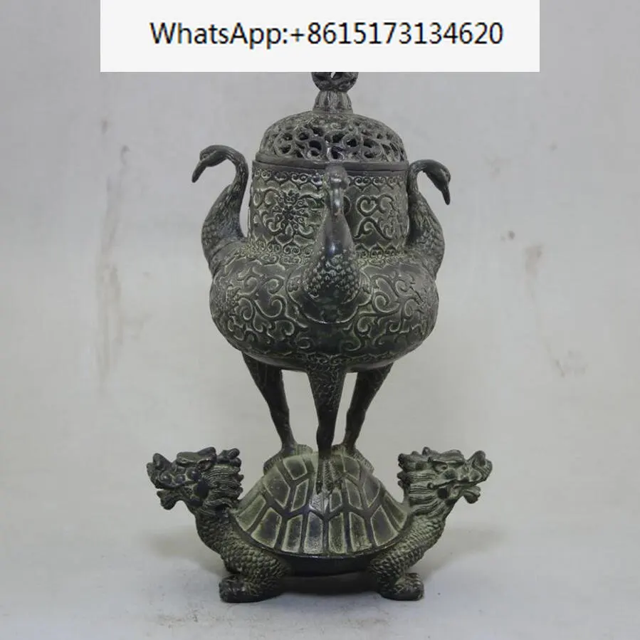 Copper Statue Antique handicrafts exquisite retro do old wholesale collection brass crane turtle smoked incense burner ornaments