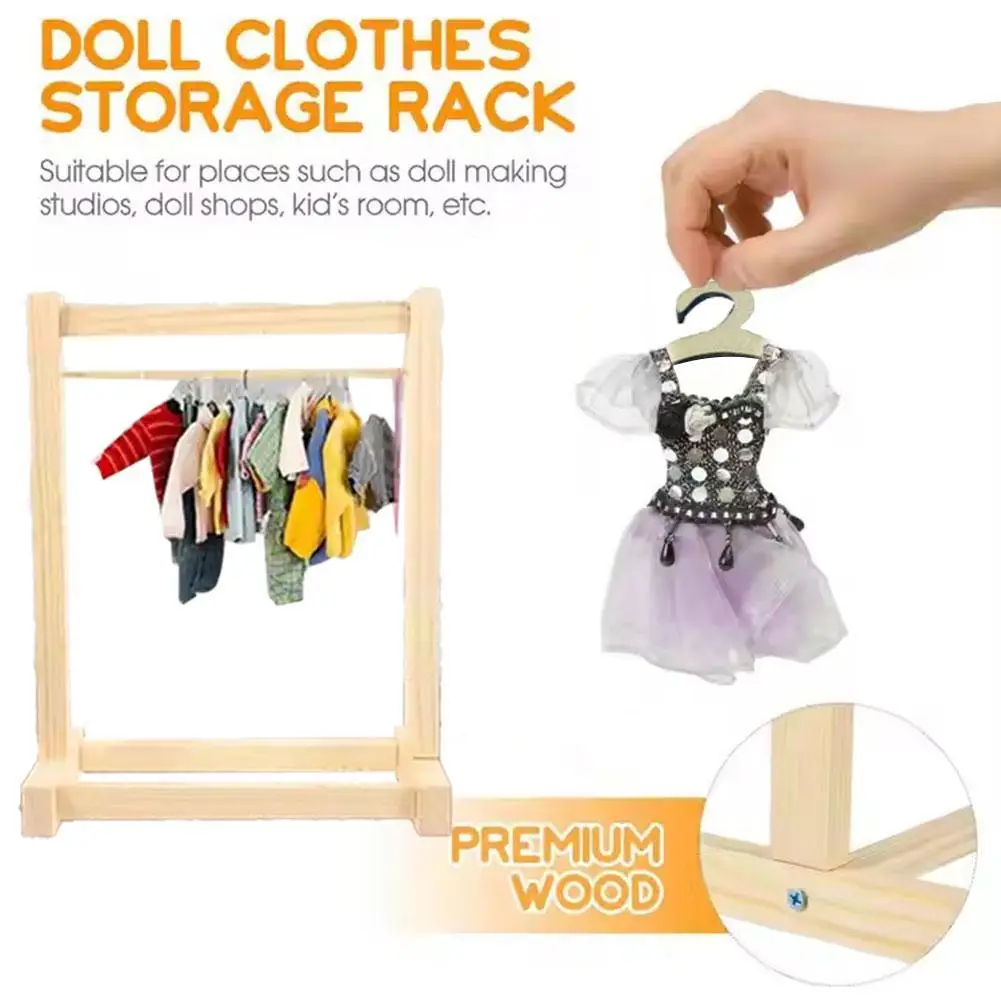 

17cm Doll's Clothes Hanger For Labubu Wooden Clothes Storage Rack Clothes Hanger Hanging Rack Stuffed Toys Accessories