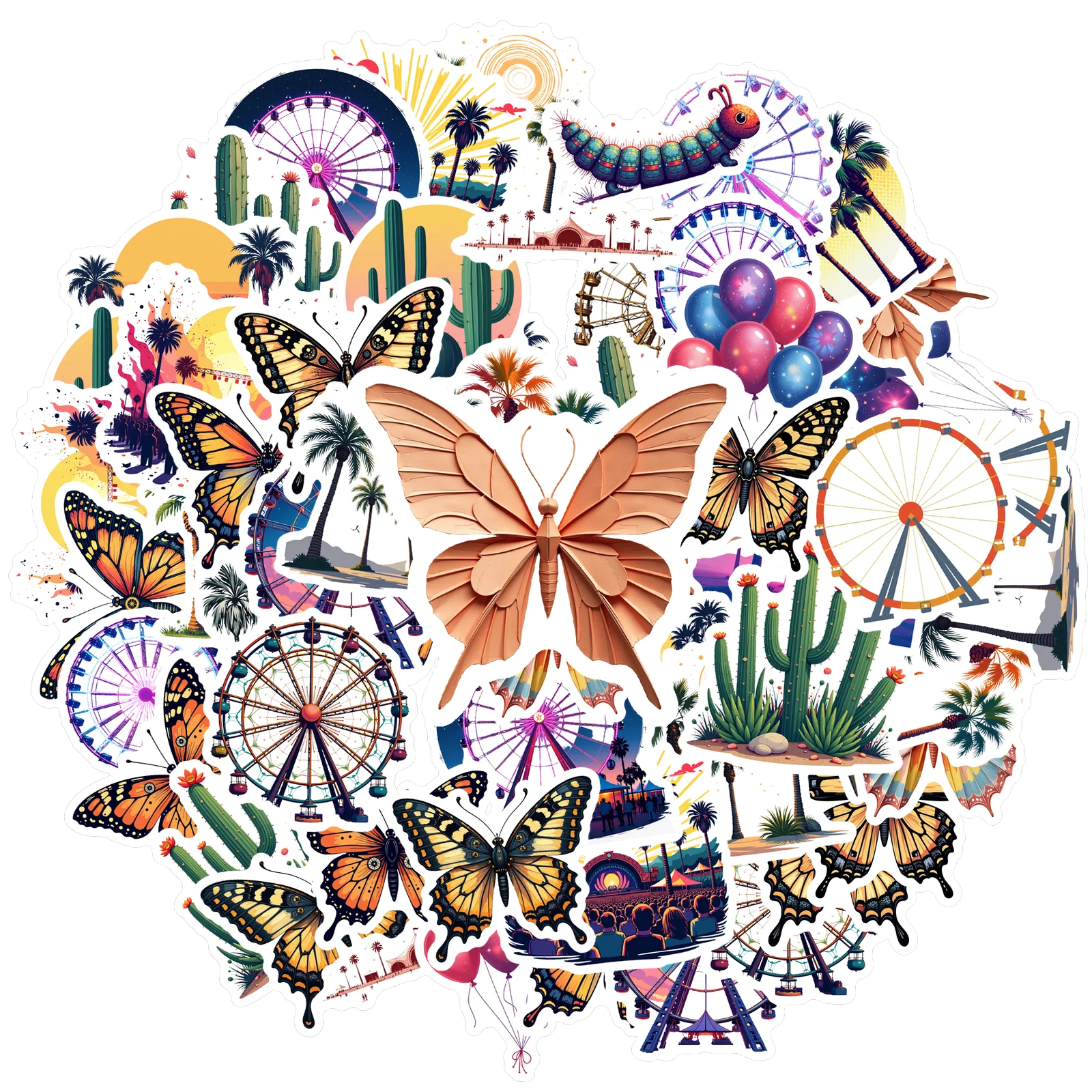 35pcs-100pcs Decals  Waterproof Cactus Stickers Balloon Stickers Palm Tree Stickers for Phone Customization Instrument Adornment