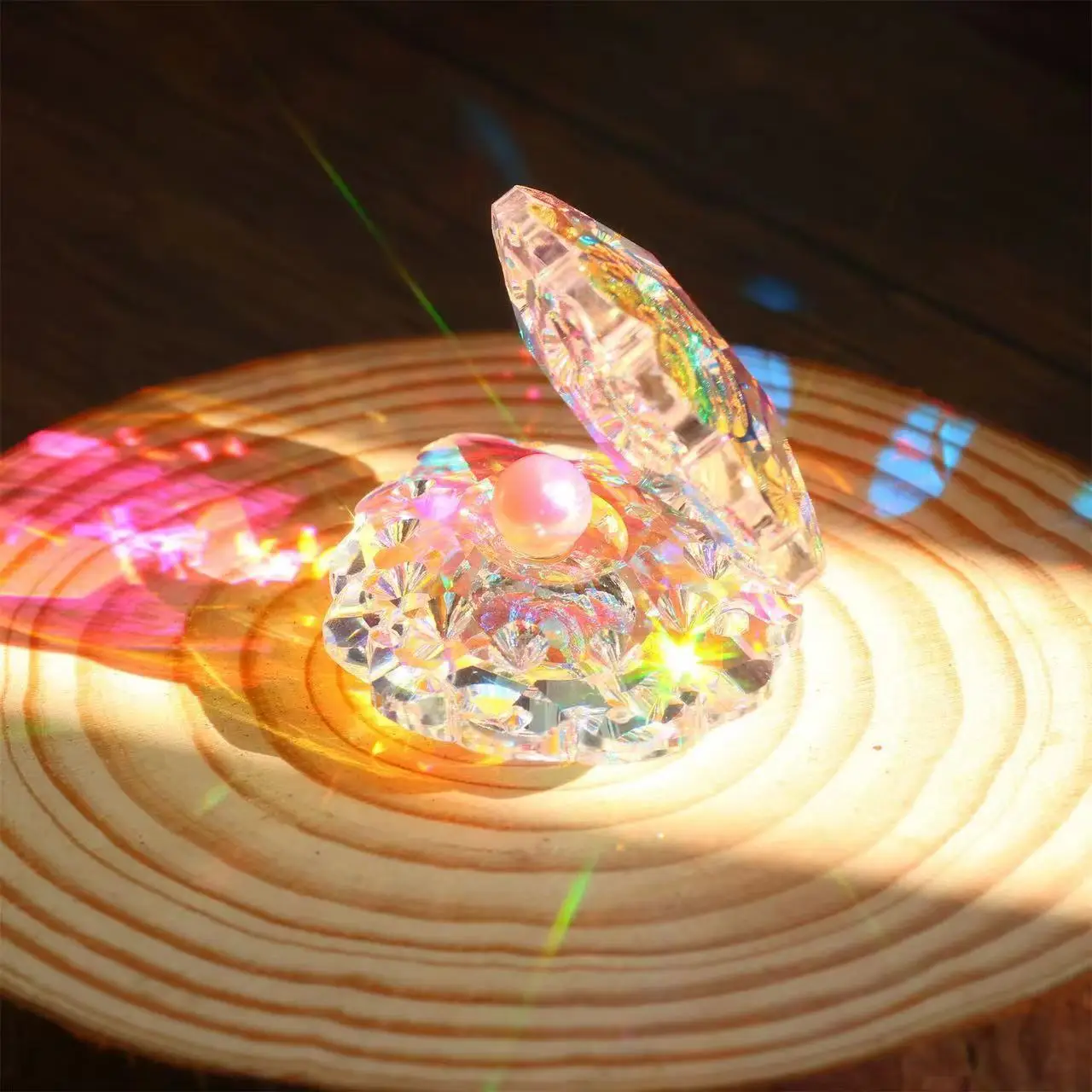 Sun Catcher Pearl Rainbow Bright Light Shell Glass Sunshine Prism Unzip Shellwork Ornament Home Desktop Figurine Creative Gift