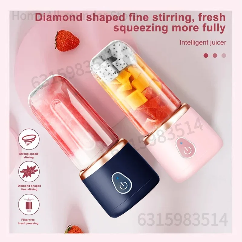 عصارة محمولة للمخفوقات العصائر قابلة للشحن USB 400 مللي عصارة فواكه للسفر كوب مزدوج خلاط فواكه كوب لصنع العصائر