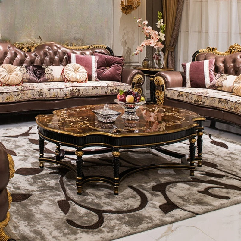 

European solid wood carving flower coffee table large apartment living room TV cabinet coffee table furniture combination