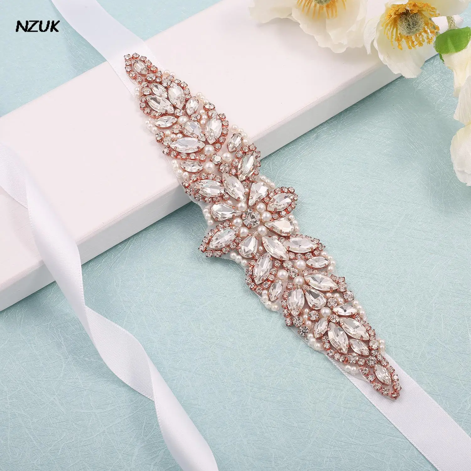 NZUK Wedding Sash Bridal Belts Rose Gold Bridal Sashes Rhinestone Dress Belt Bridesmaid Belt Embellished Belt