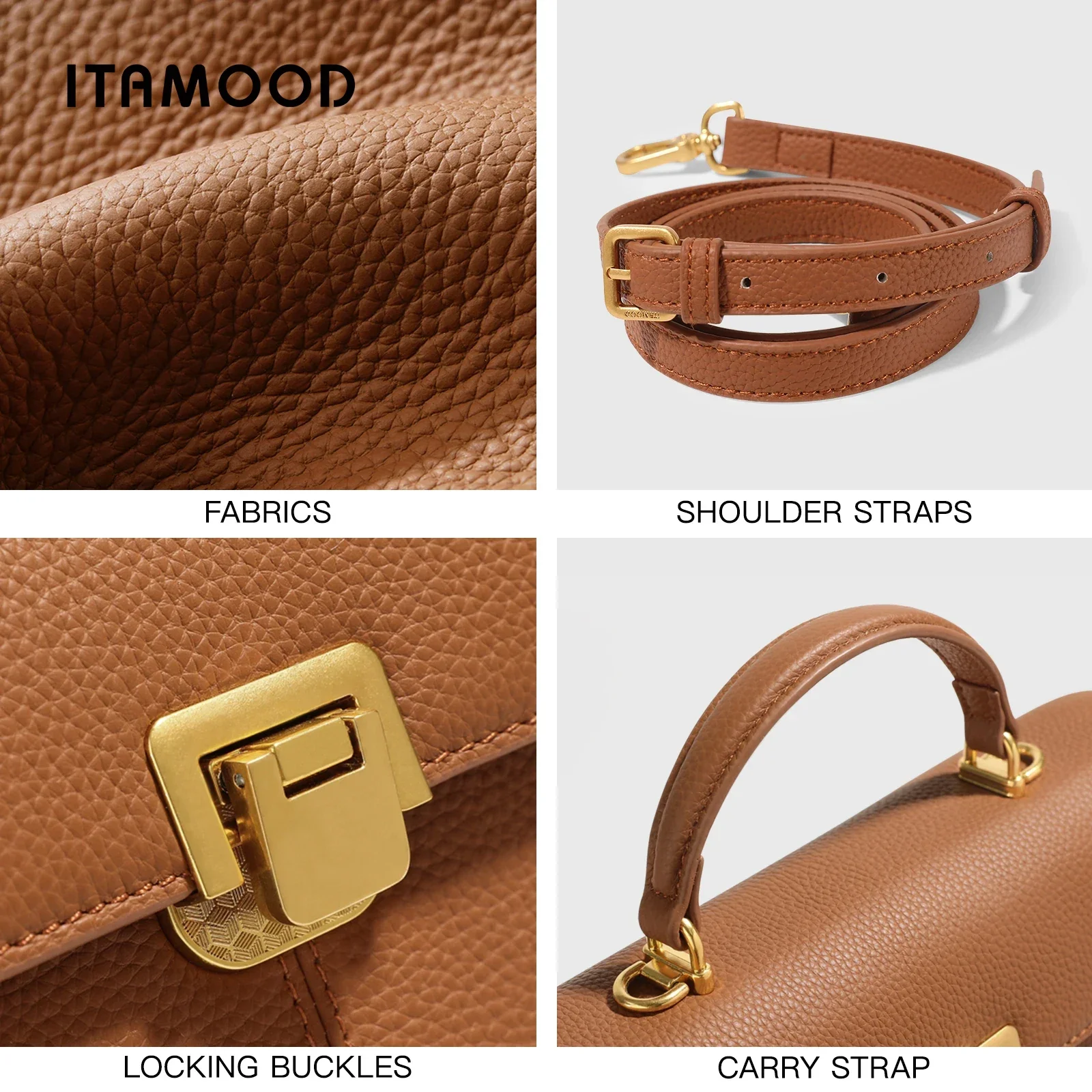 ITAMOOD Genuine Leather Handbag for Women Large Capacity Tote Crossbody Shoulder Bag Satchel Purse Fashionable and Versatile