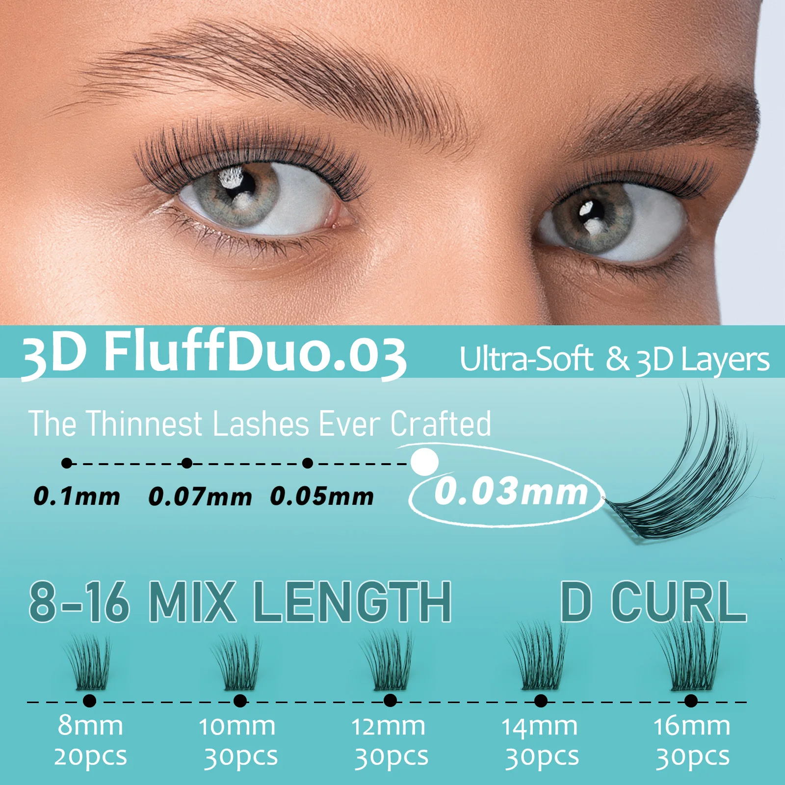 Mscici Clusters de cils Curl Volume 3D Clusters de cils vaporeux - Large bande invisible DIY Doll Eye Extensions de cils hybrides appuntées