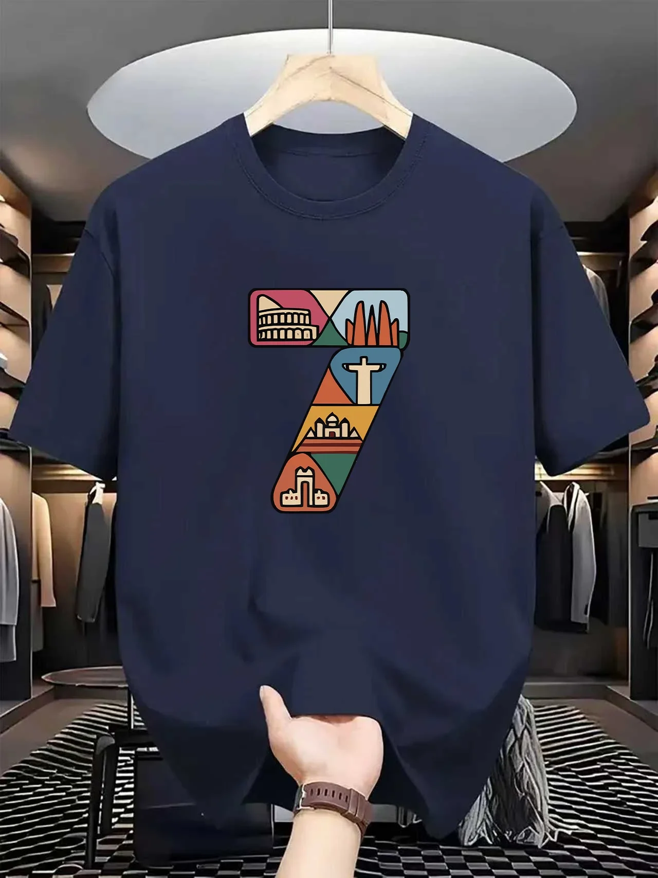 تي شيرت رجالي مطبوع ثنائي الأبعاد بقصة ضيقة وجاف وكلاسيكي بنمط جديد يسمح بالتهوية وأكمام قصيرة للتسوق غير الرسمي #1