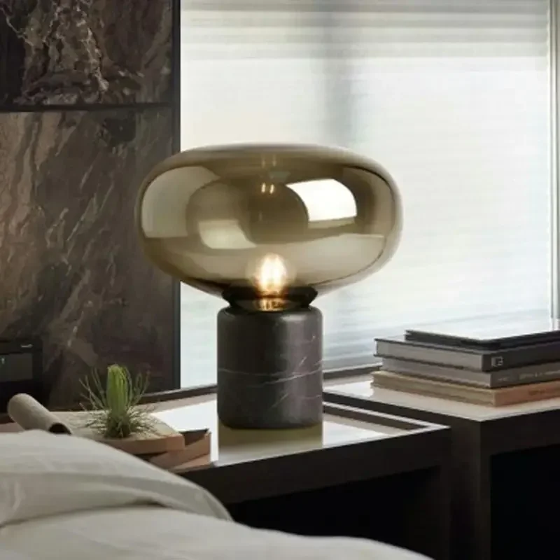 Postmodern marble table lamp Bed Room Decoration Beside Lamp Luxury Black glass lampshade for Living Room office decor lamps image 3