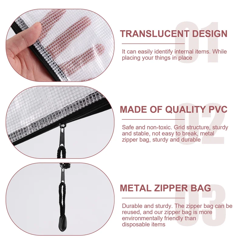 

New!18Pcs Mesh Zipper Pouch Document Bag, 8 Assorted Size, Waterproof Plastic Zip File Folders, Multipurpose For Office,Home