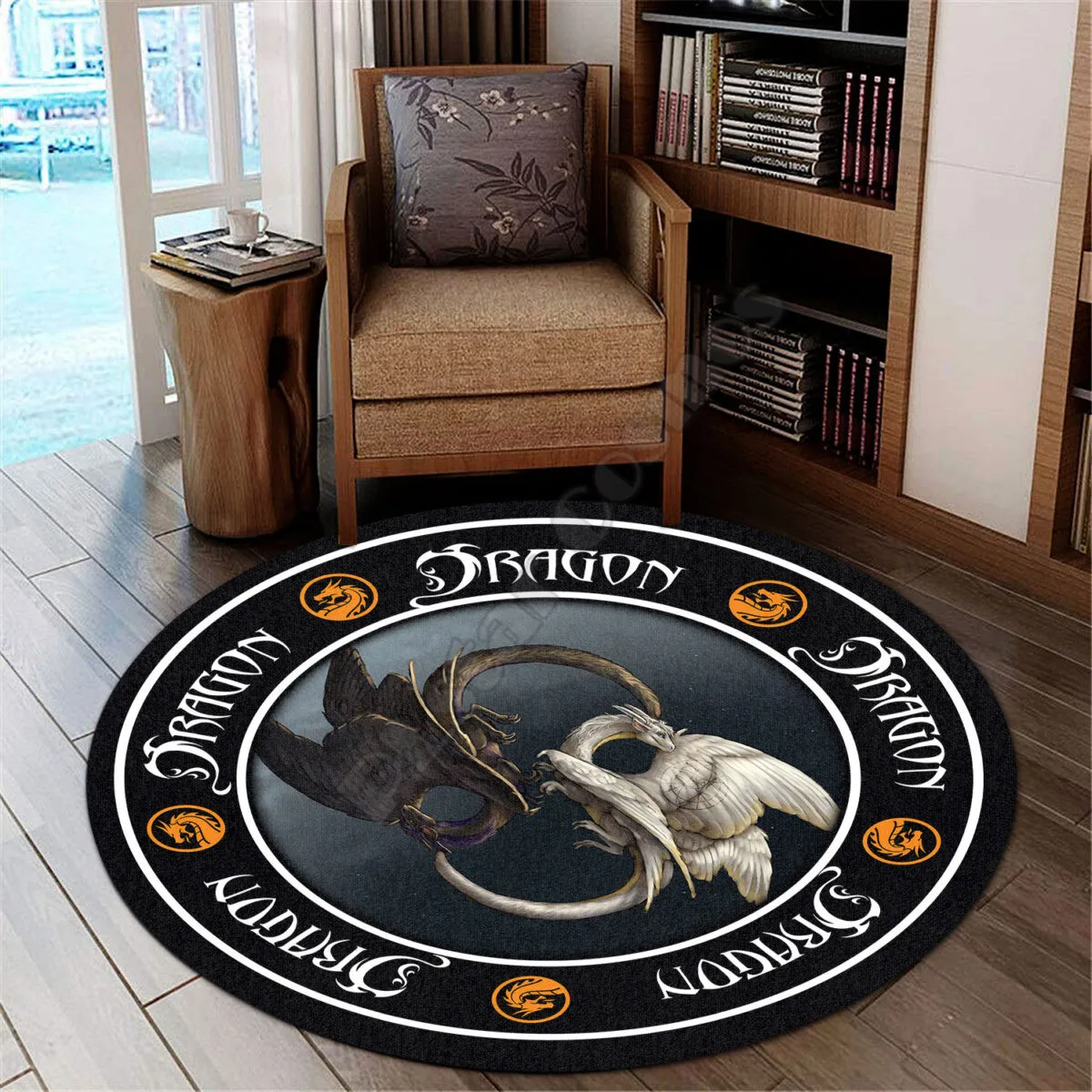 Love Dragon Christmas Premium Round Rug 3D Printed Rug Non-slip Mat Dining Living Room Soft Bedroom Carpet 15