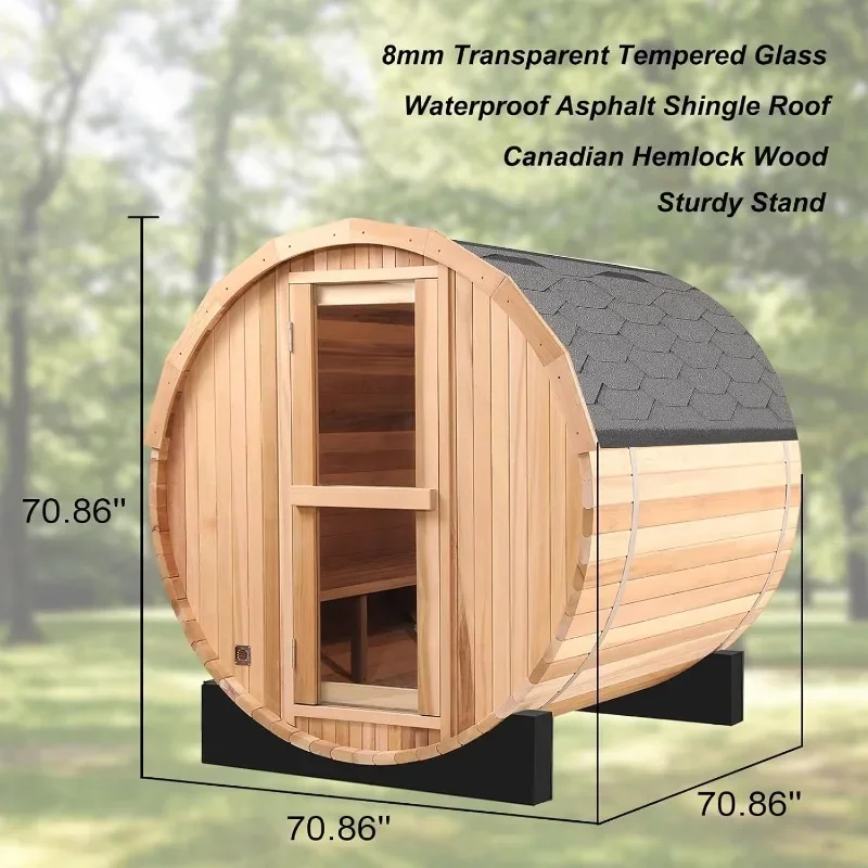 Sauna de barril al aire libre de 6x6 pies para 4-6 personas Madera canadiense Hemlock con calentador de sauna eléctrico de 6KW
