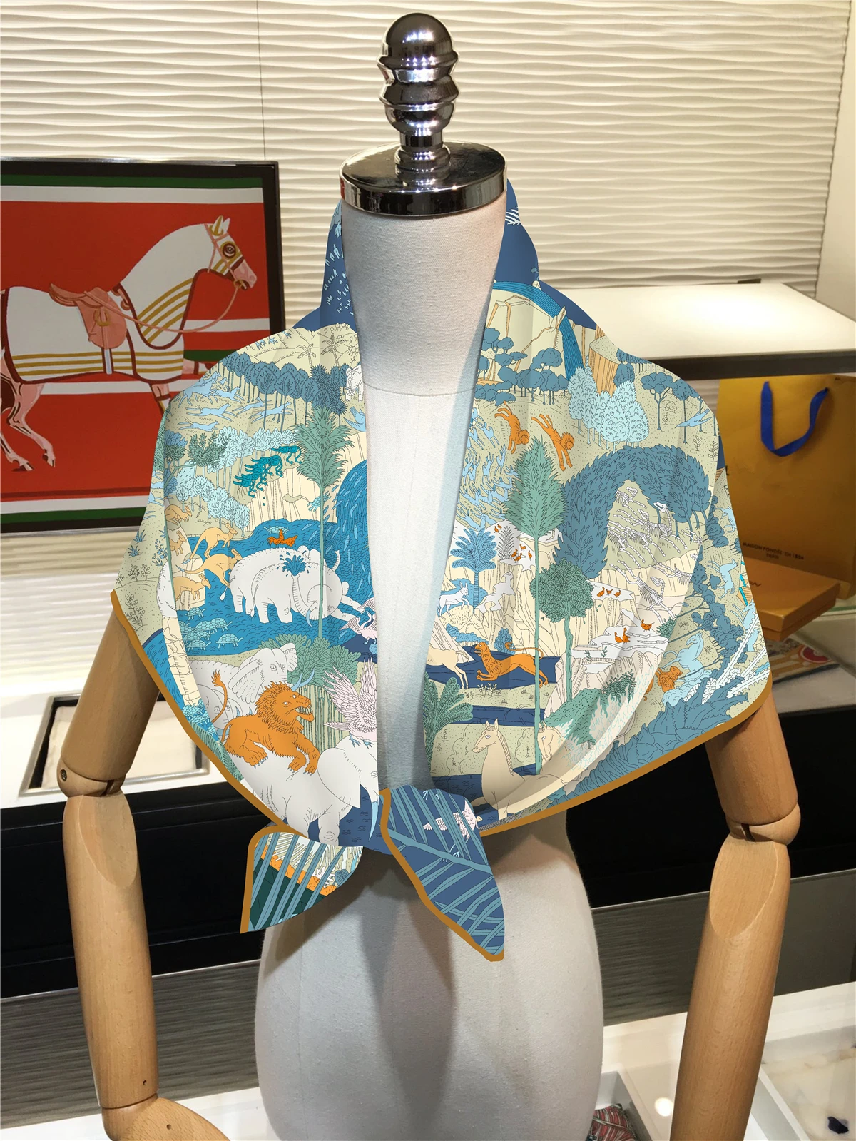 New Design Elephant Horse Twill Silk Scarf Shawl Brand Square Scarf Women Hijab Luxury Bandana Foulard Neckerchief Head Scarves