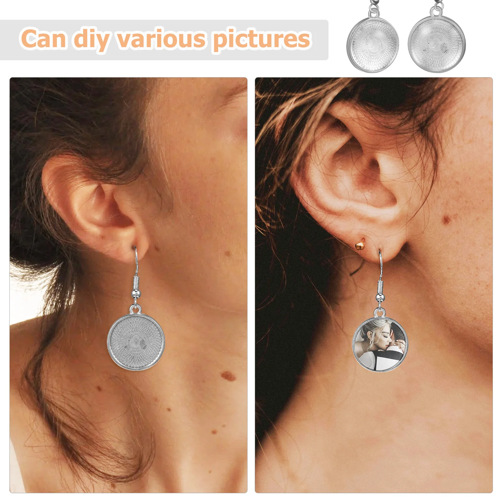 20 Pairs Blank Earrings Bezel Tray DIY for Girls Kit Women Earrings Silver Wire Hook Pendants