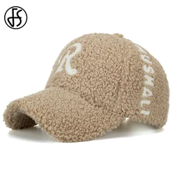 FS 2024 Lambswool Baseball Cap For Men Thick Warm Winter Hat Khaki Pink Women Hats Fashion Big Letter Plush Trucker Caps Gorras