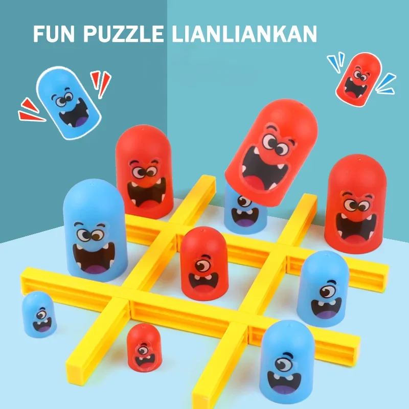 Tic Tac Toe Cartoon Thinking Training Gobblet Gobblers Indoor Board Game Big Eat Small Strategy Game Educational Toy for Kids