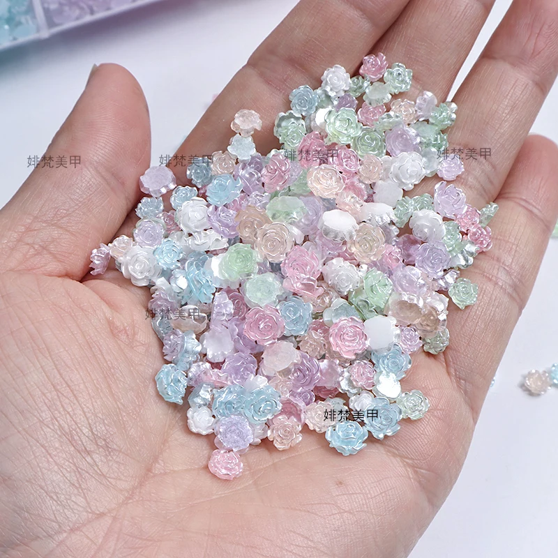 Aurora Resin Camellia Flatback Nail Art Rhinestone 6/8MM Mixed Size Apply To DIY Manicure Accessories 3D