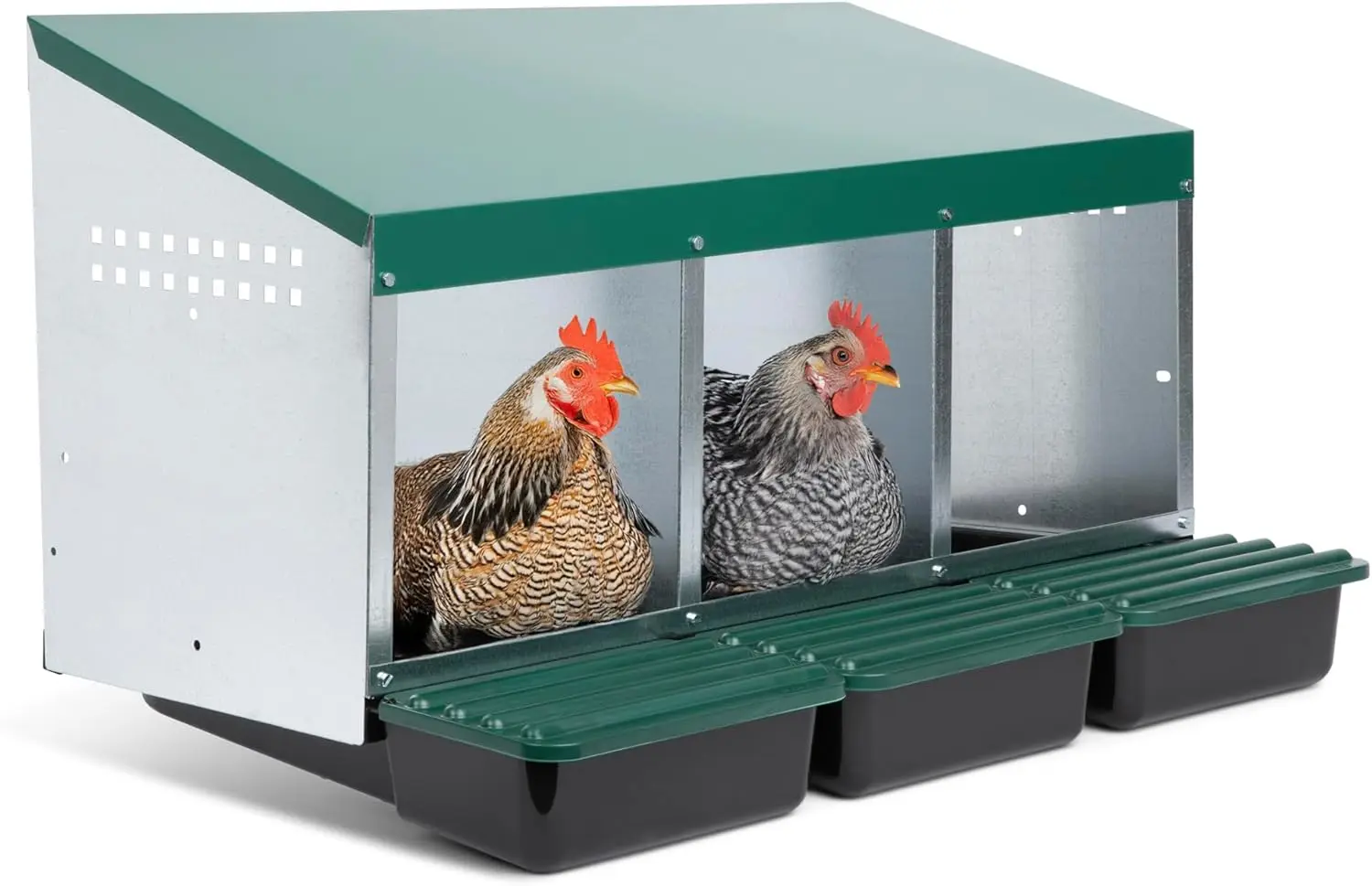 Compact 3-Compartment Hen & Chicken Nesting Box with Protective Egg Laying Collection Lids