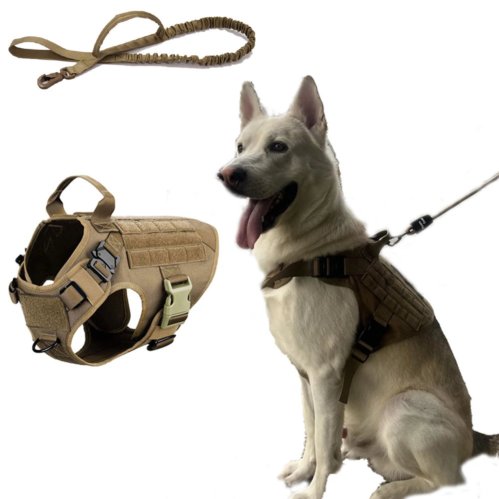 

Tactical large anti-collision dog chest harness collar traction rope pet large dog vest set two metal buckle vest
