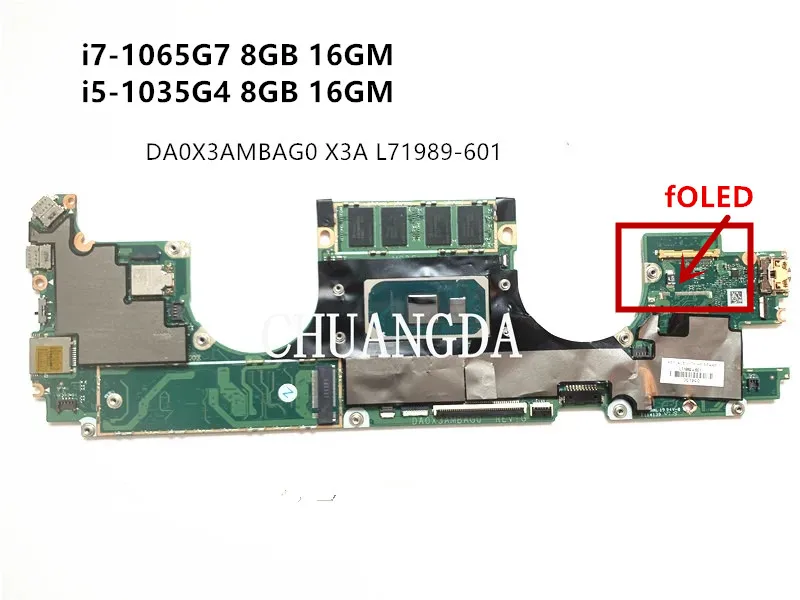 For HP Spectre X360 13-AW 13T-AW Laptop Motherboard L71989-001 DA0X3AMBAG0 L71989-601 With SRGKK I7-1065G7U 8GB RAM