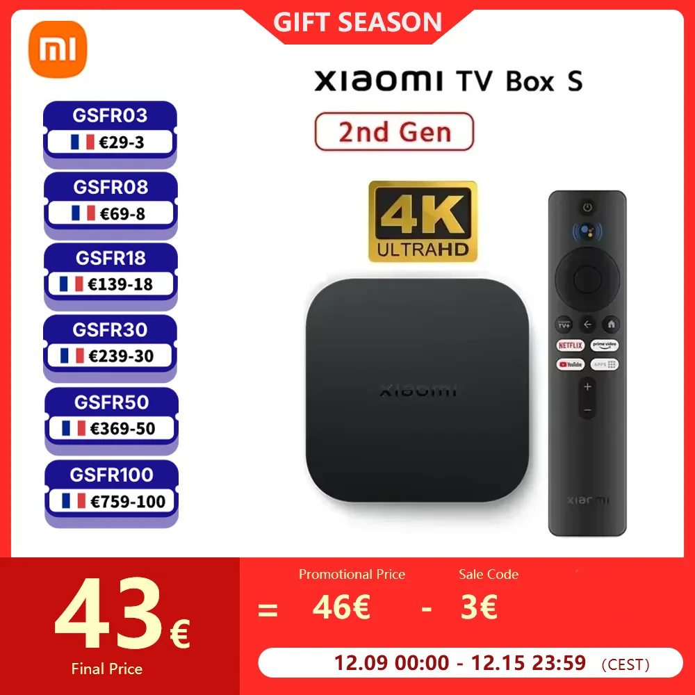 Xiaomi-Dispositivo de TV inteligente Mi Box S de 2ª generación, reproductor multimedia 4K Ultra HD, BT5.2, 2GB, 8GB, Android, asistente de Google TV