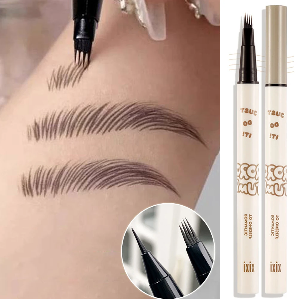 4 Punten Vloeibare Wenkbrauw Pen Waterdichte Vork Tip Microblading Eye Wenkbrauw Tattoo Potlood Professionele Natuurlijke Eyeliner Ogen Make-Up