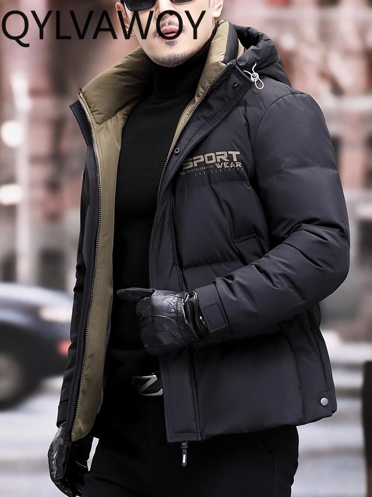 QYLVAWOY 100%Polyester 2025 Winter New Hooded Best-Selling Down Jacket Mens Casual Short-Sleeve Authentic Brand Outerwear LJ2208