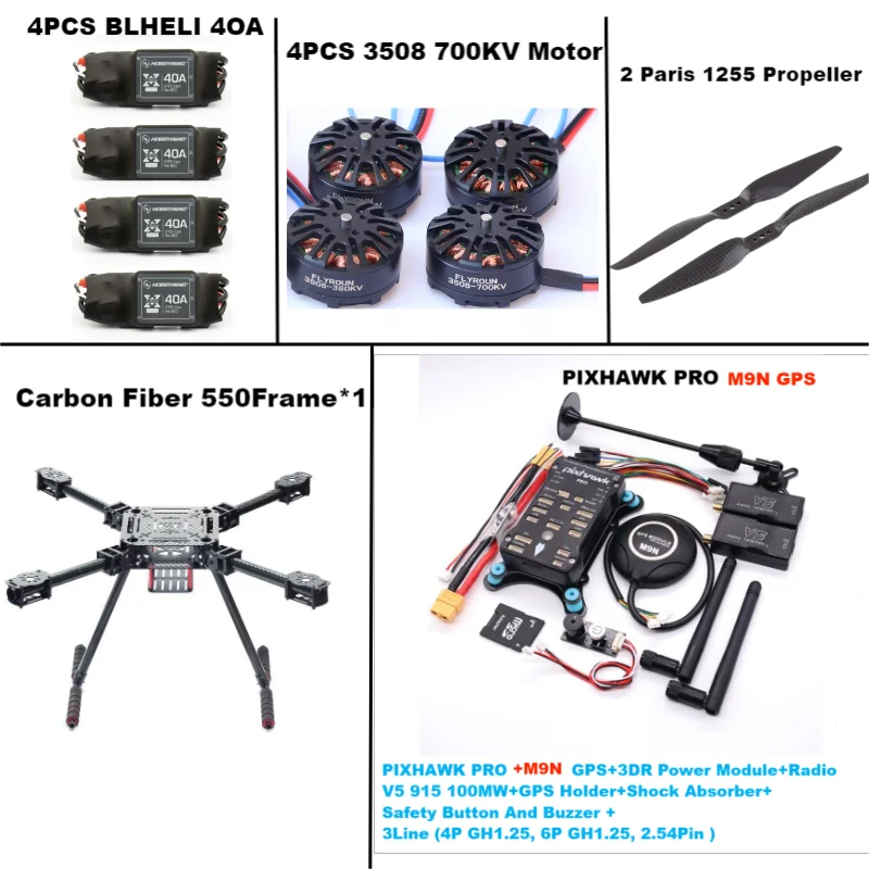 RctoSk 550 Hexa Frame PIXHAWK PRO M9N Controle de vôo Carbono Ardupilot Rádio Telemetria Quadcopter BLHELI 40A 3508 700KVMotor ESC