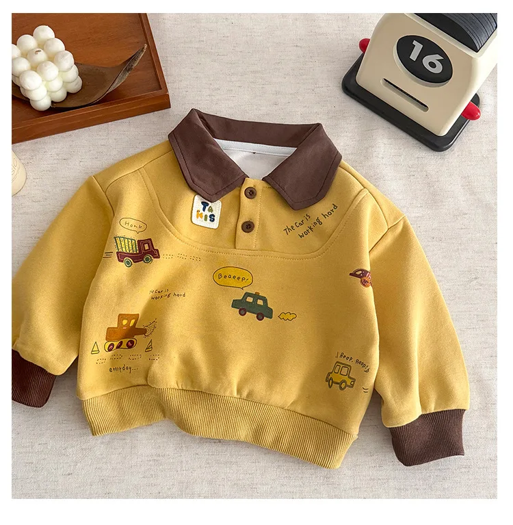 Neuer Kinderpullover mit Kragen für Frühling und Herbst, atmungsaktives, bedrucktes Oberteil für Mädchen und Jungen, weiches, bequemes Langarmshirt für Kinder – Detail 11