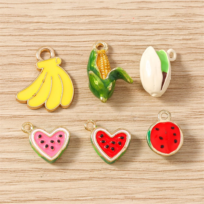 5 Stück Niedliche Gemischte Frucht-Anhänger aus Emaille - Banane, Apfel, Wassermelone für Schmuckherstellung, Halsketten, Ohrringe, DIY-Basteleien und Geschenke – Detail 8
