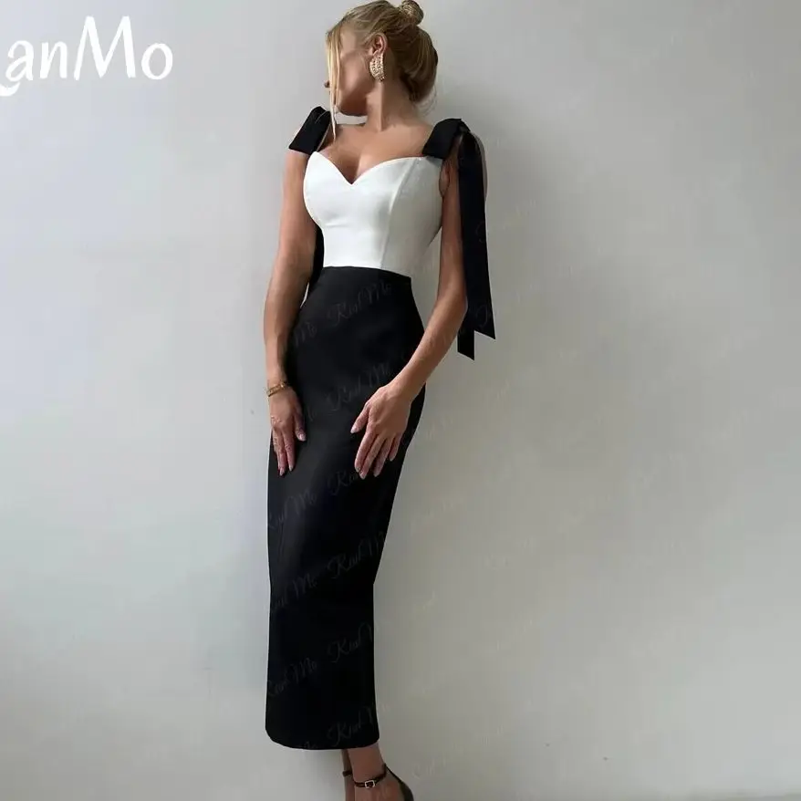 

Ranmo 2025 элегантное черное атласное арабское платье для выпускного вечера с бантом и русалкой на тонких бретельках вечернее платье торжественное платье Robe De Soirée по индивидуальному заказу