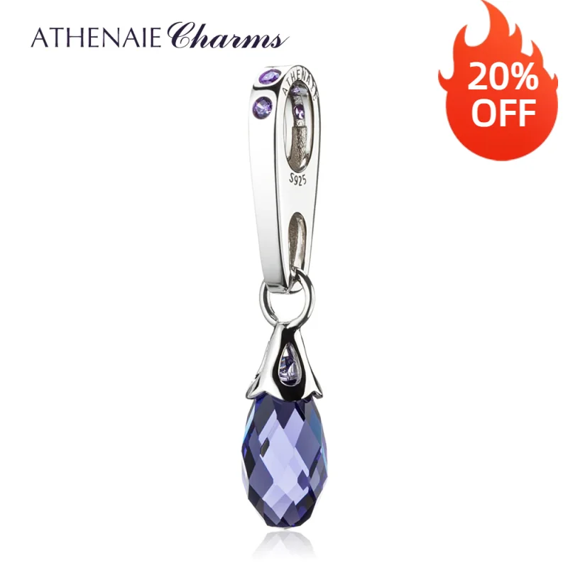 ATHENAIE 925 Sterling Silver Briolette Austrian Crystal Pendant Drops Fit All European Bracelets Color Red