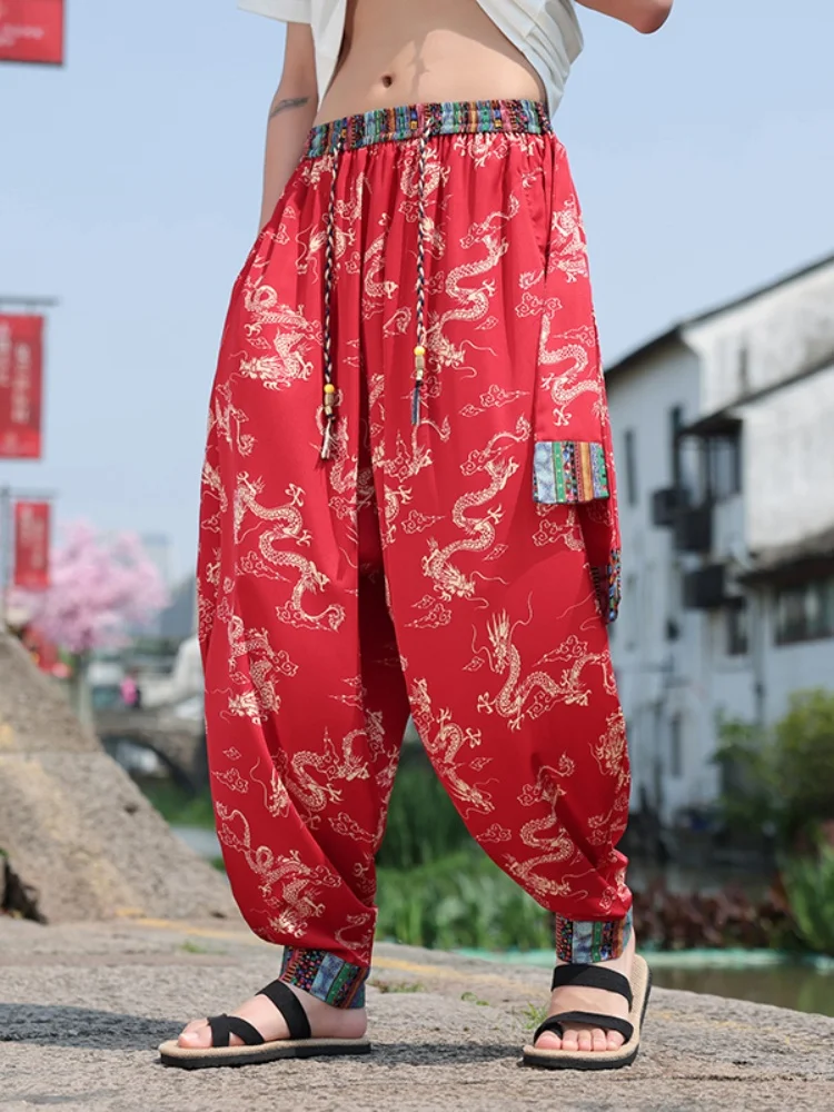 

New Chinese Sle Thin Ice Silk Lantern Pants Men's Summer Casual Straight Leg Loose Fit Trousers Harlan Carrot Pants