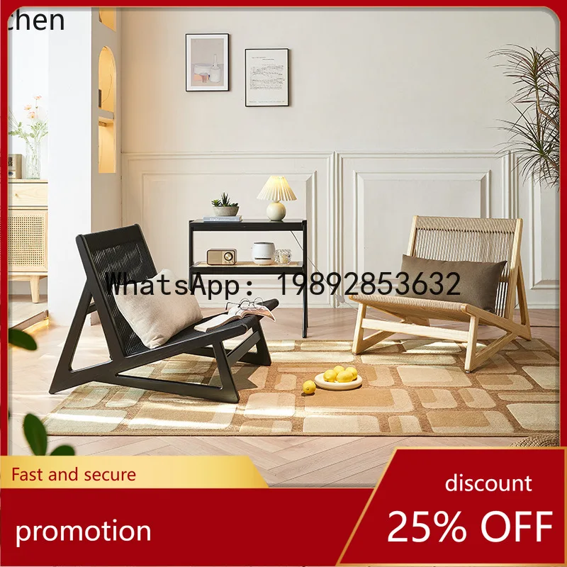 

YFY Nordic Black Rope Woven Backrest Sofa for Living Room Home Use Wabi-Sabi Style for Hotels Balconies Single Leisure Chair