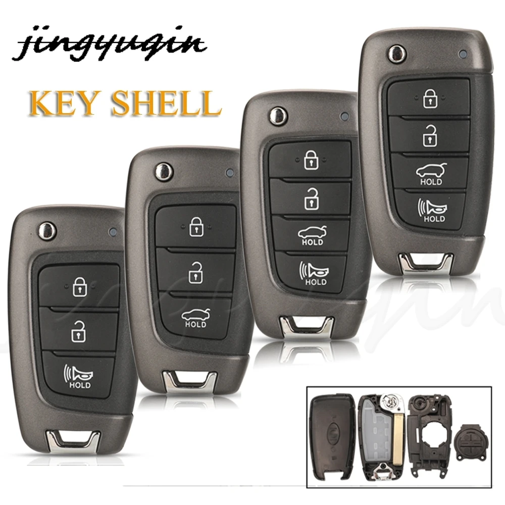 

jingyuqin Smart Remote Aute Flip Key Shell Case For Hyundai Accent Elantra Kona Santa Fe Tucson Veloster Car Accessories