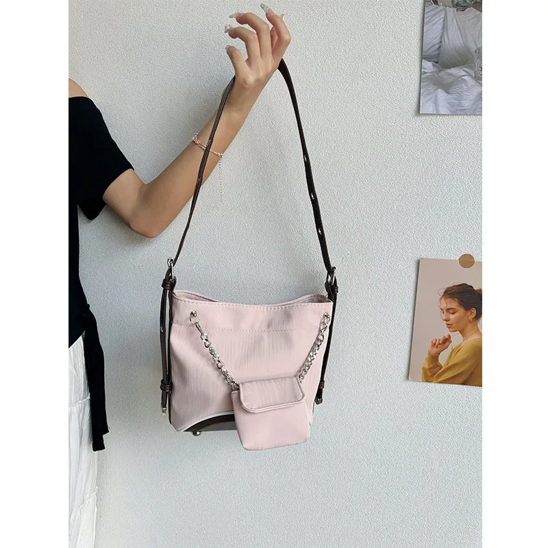 

Розовая сумка-ведро для женщин, мини-сумка через плечо, кошелек на плечо, маленькая сумка-хобо