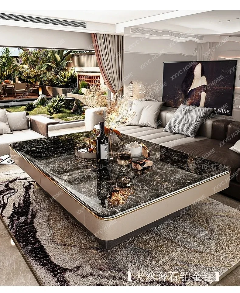 Natural luxury stone villa high-end living room marble simple coffee table
