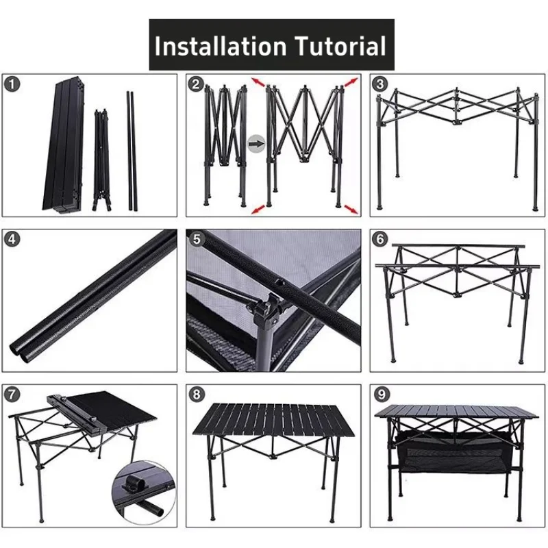 Outdoor Folding Long Table Practical Height Adjustable Camping Table Portable Lightweight Roll Tables With Storage Drawer