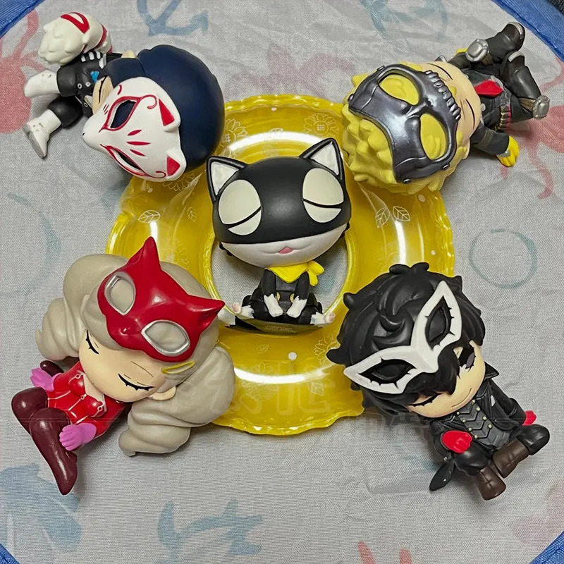 5-teiliges Set Persona 5 The Royal Schlafende Schulter-Minifiguren: Niedliche Joker-, Mona-, Totenkopf-, Panther- und Fuchs-Puppen, Anime-Modell-Ornamente, Spielzeug-Geschenk – Detail 2